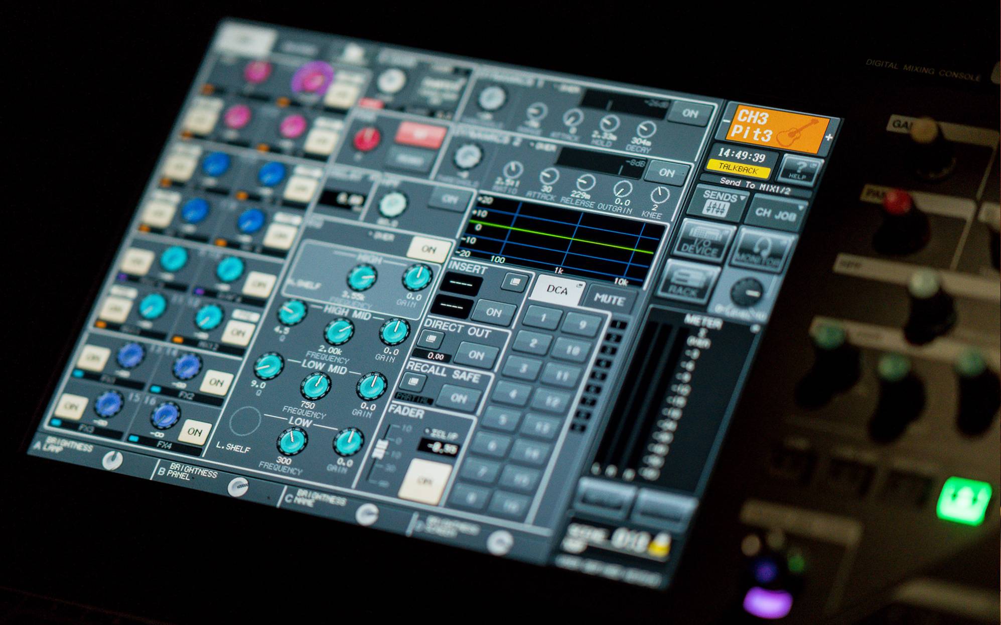 A digital screen for a technical mixing desk
